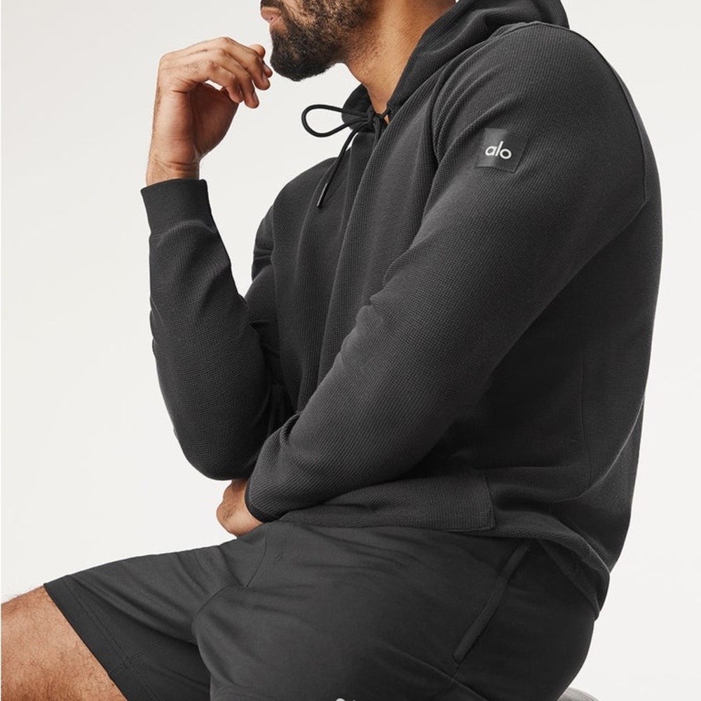 ALO Micro Waffle Fast Break Black Hoodie